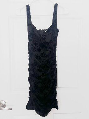Windsor Black chic aura floral velvet burnout ruched mini dress (size S)